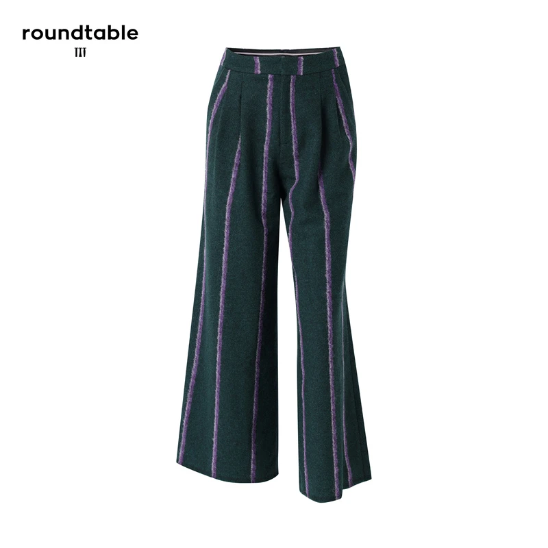 莉小姐Selected【TFW1306278】复古时代-针织条纹高腰直筒长裤