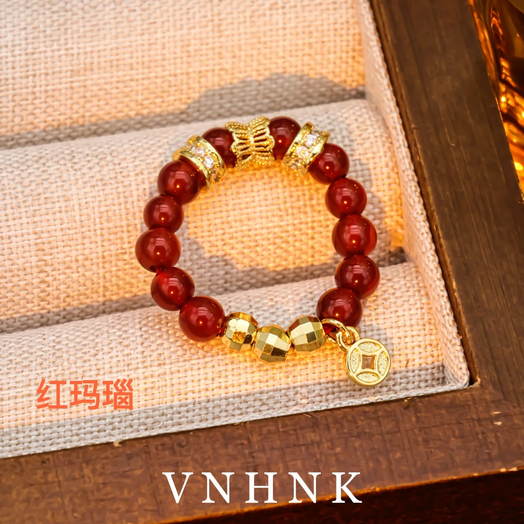 美可儿   N389   红色（4mm）时尚个性百搭红玛瑙戒指预售