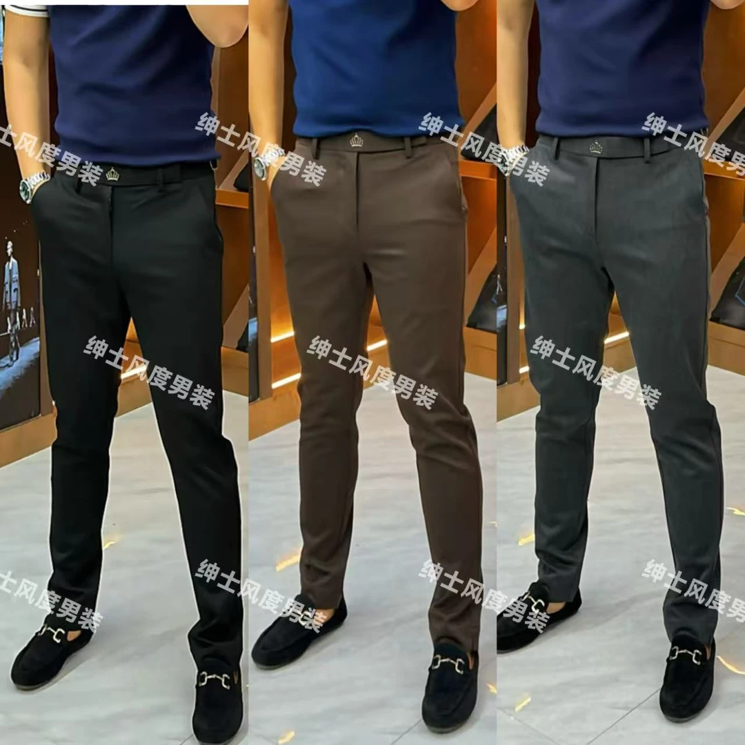 高档男裤新款时尚微锥小脚西裤百搭修身商务绅士风长裤-66646