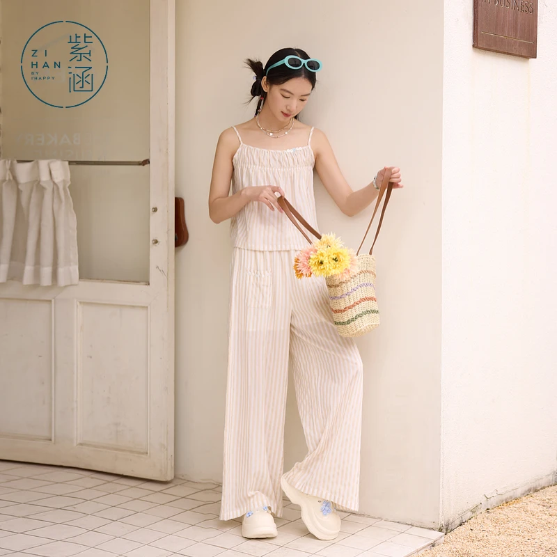 紫涵条纹吊带背心垂感宽松阔腿裤两件套装女2025夏Z5Z05BS516