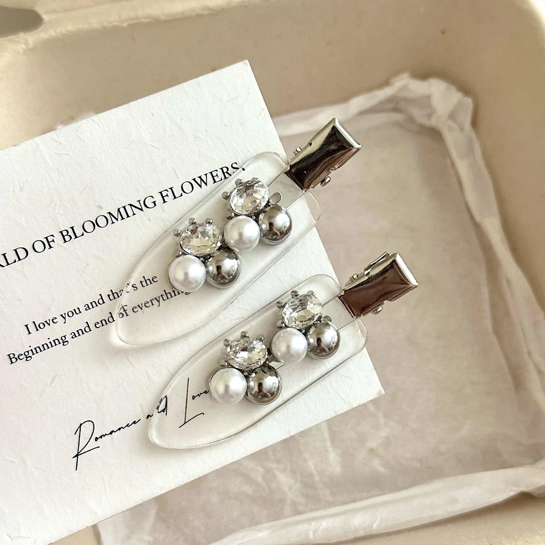 精致感水钻珍珠无痕夹鸭嘴夹前额碎发夹发卡气质刘海夹侧边夹发饰