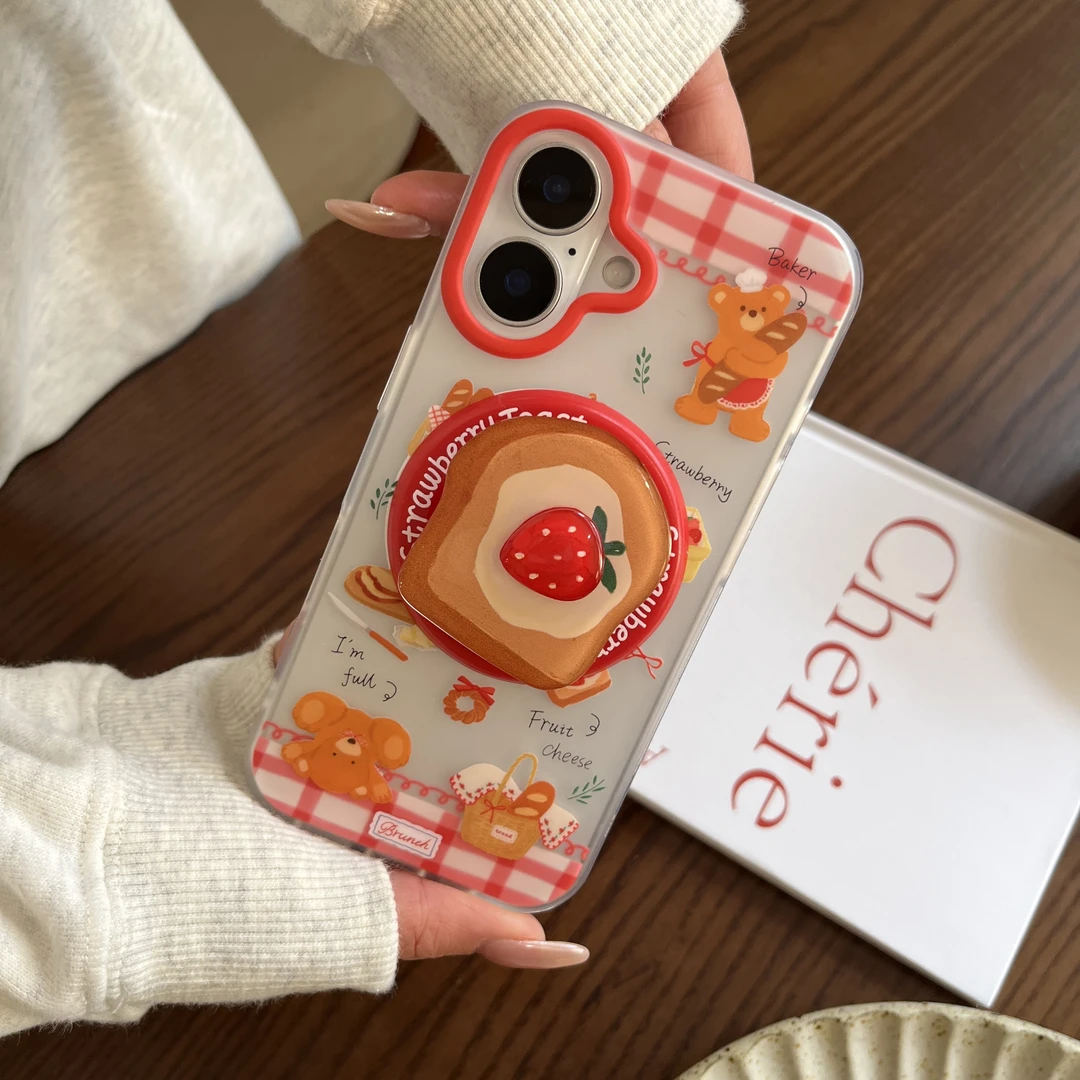 韩系小熊面包磁吸硬壳适用苹果16promax磨砂15Pro