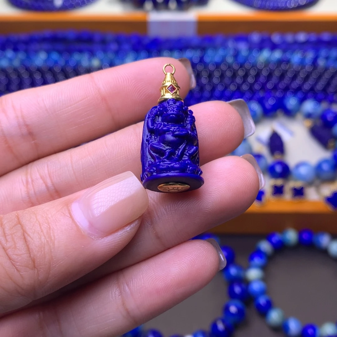 青金石18K金镶嵌吊坠威德金刚