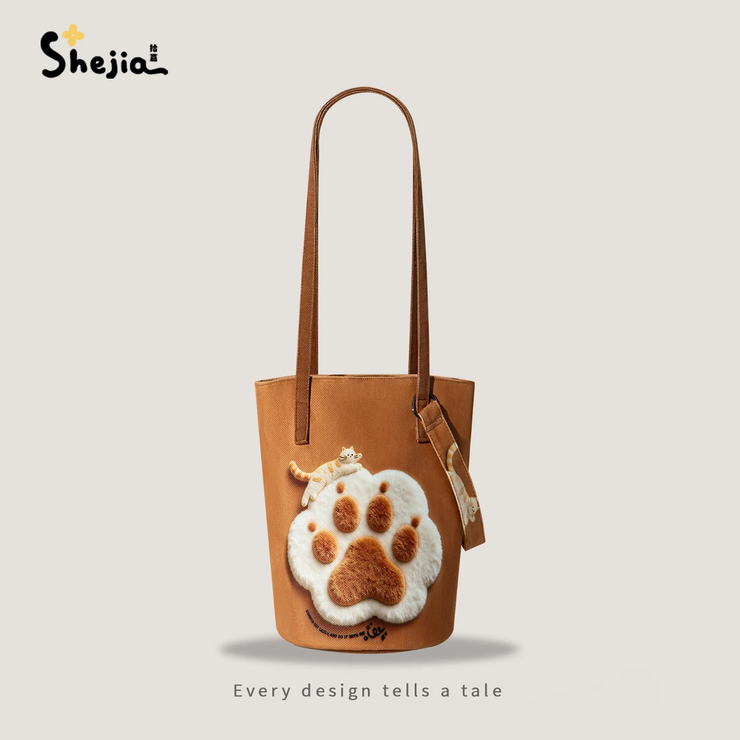 拾嘉X毛茸茸的爪子毛线秋冬新款原创百搭斜挎水桶包