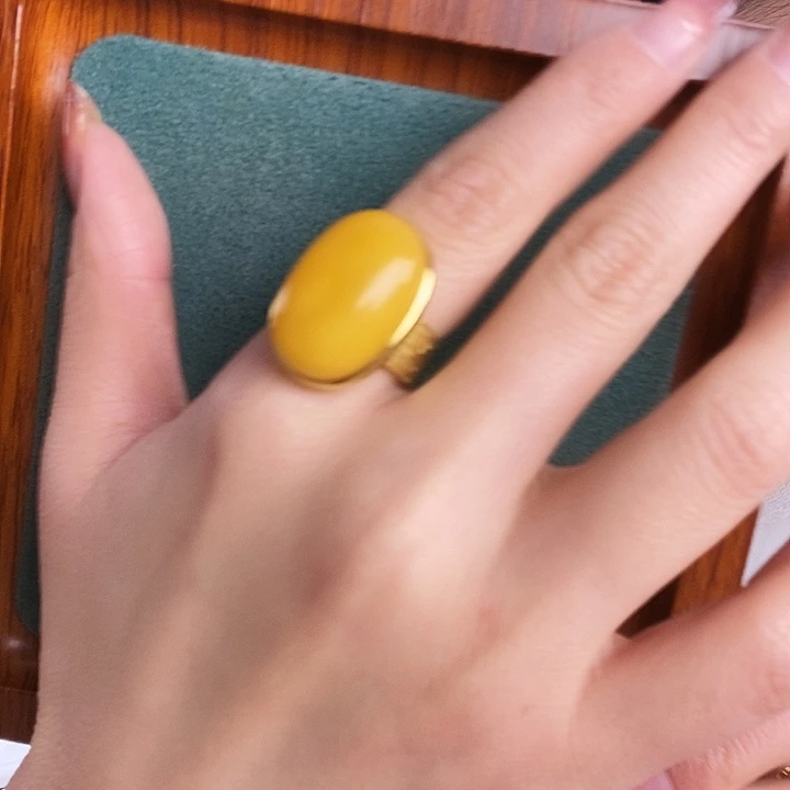 蜜蜡银S925镶嵌戒指戒指