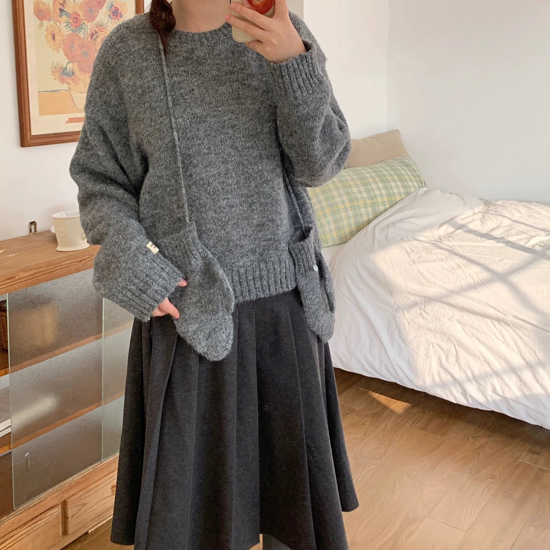 凤尾裙同款 秋冬时尚复古手套套头毛衣2件套