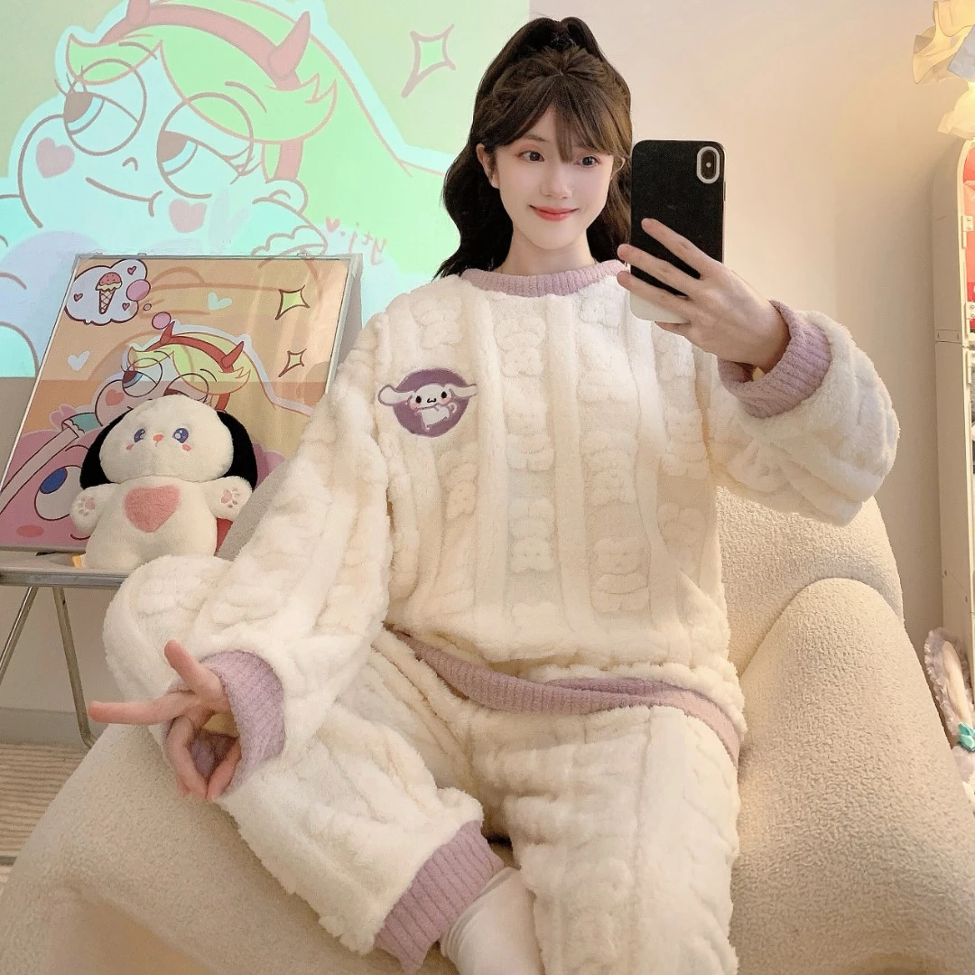 特大码胖mm秋冬睡衣女款200斤5XL法兰绒保暖加厚珊瑚绒加肥家居服