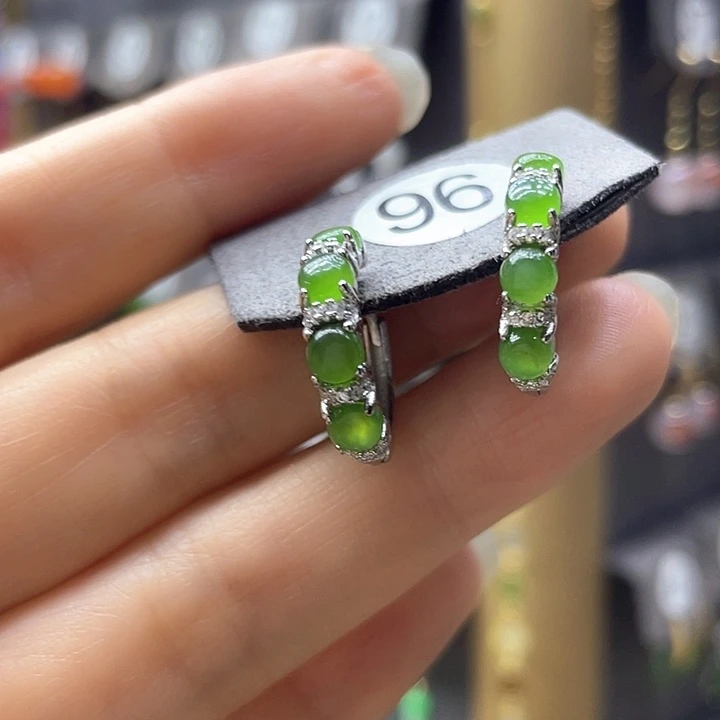 银S925镶嵌和田玉耳饰