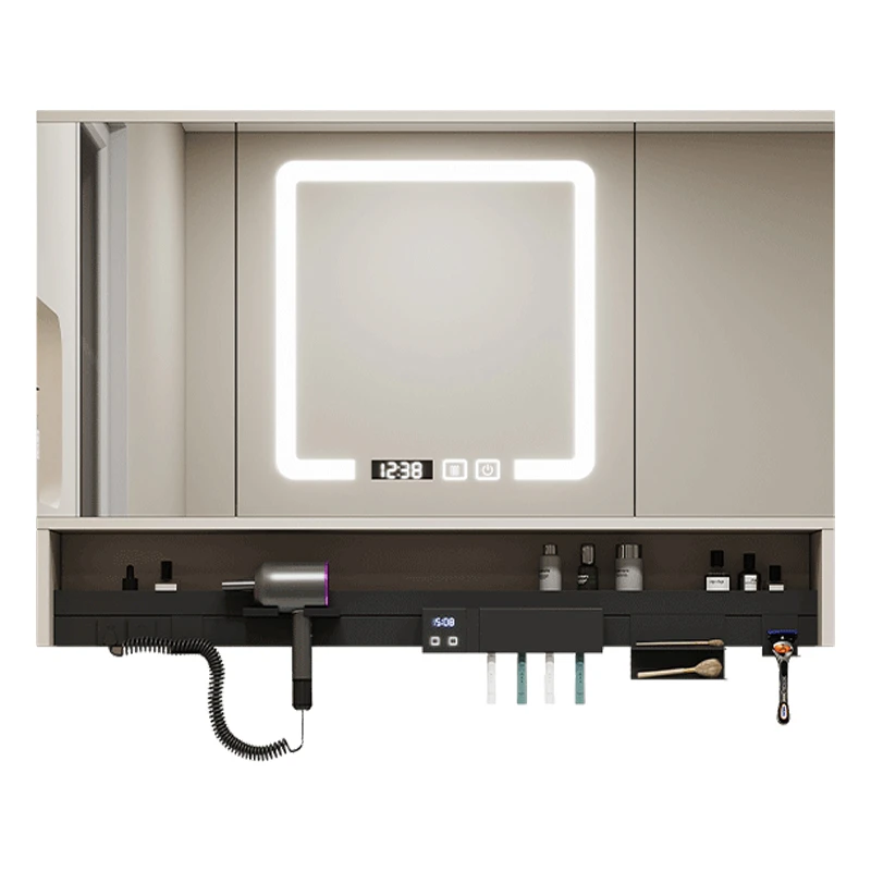 实木智能折叠隐藏风水镜浴室折叠镜柜单独卫生间挂墙式镜子置物架