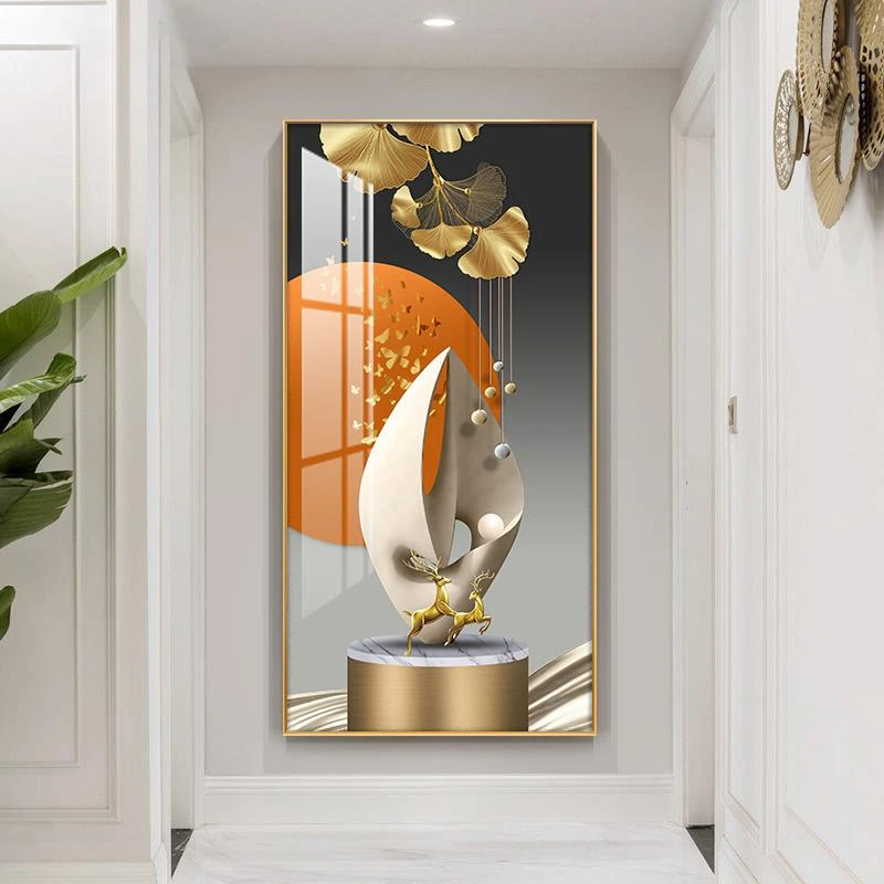 21年新款入户玄关装饰画北欧风格走廊尽头过道竖版轻奢简约晶瓷画