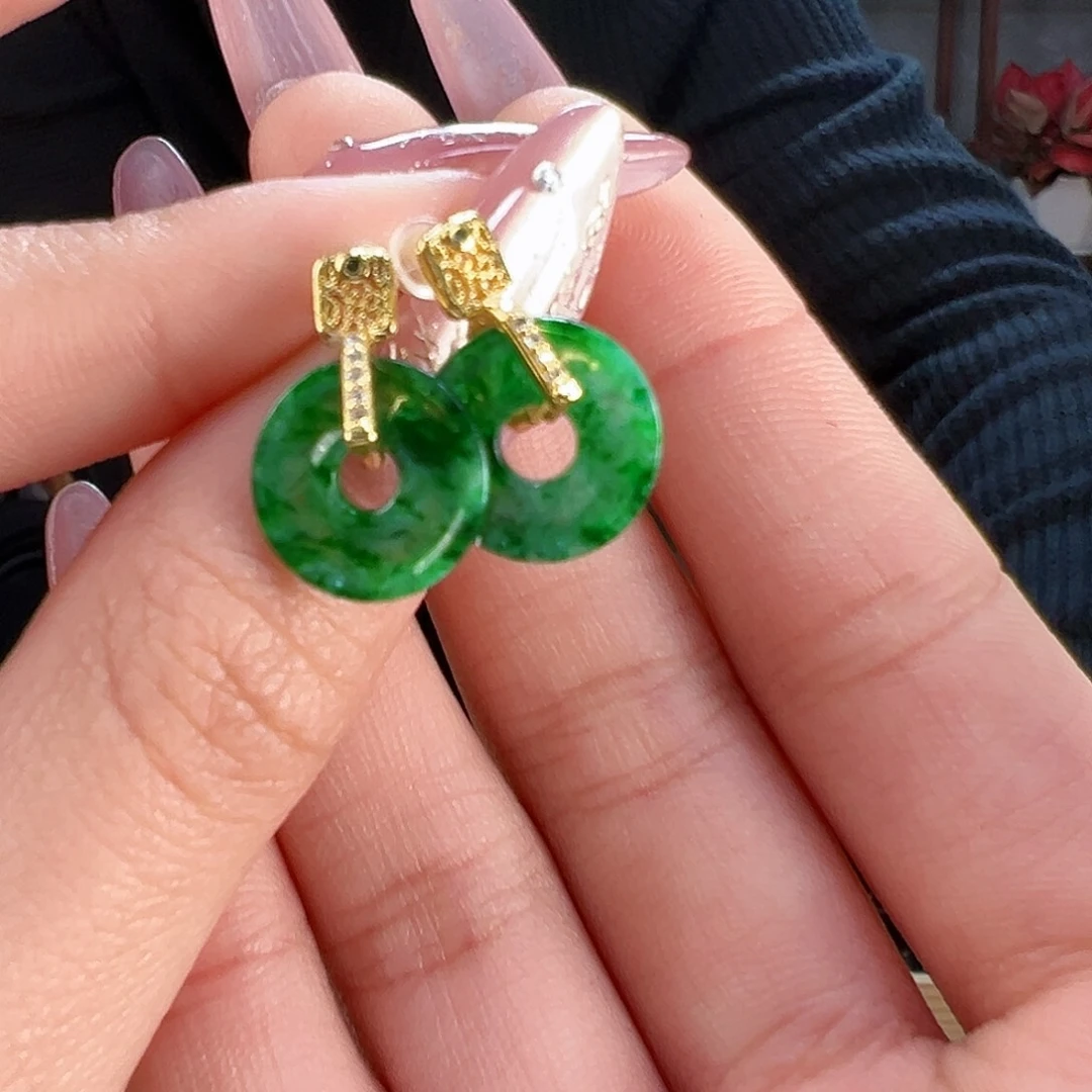 翡翠耳饰银S925镶嵌耳环47