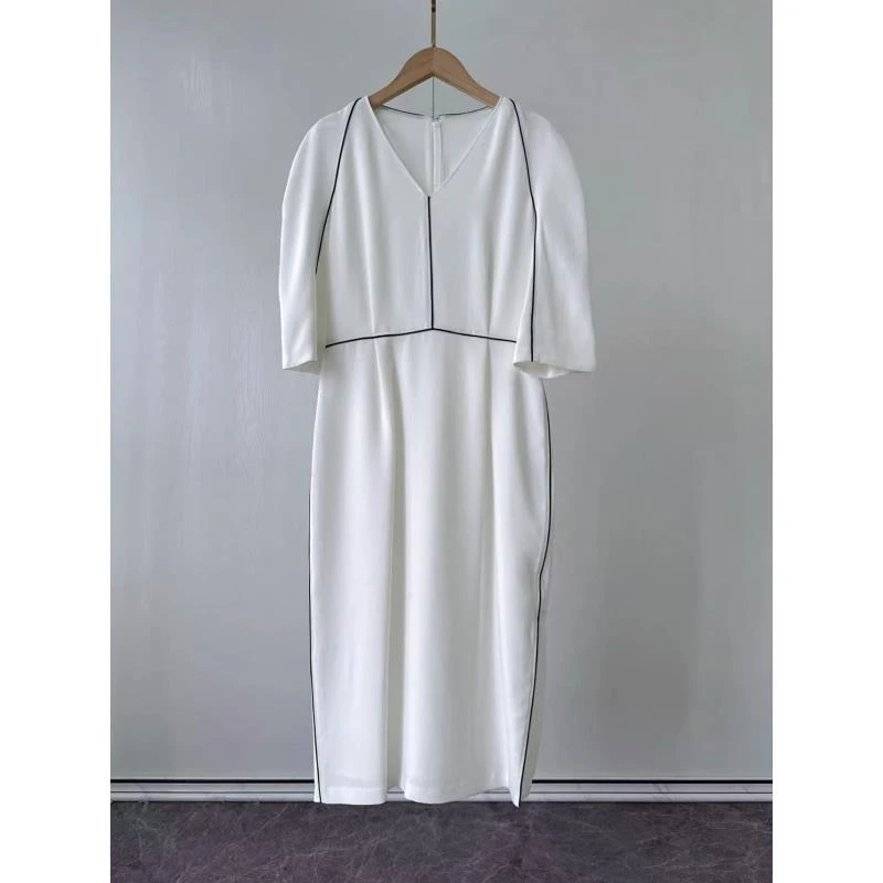 008大宇哥{嘉某达}高腰夏季中袖V领A字裙吸汗连衣裙裙子法式