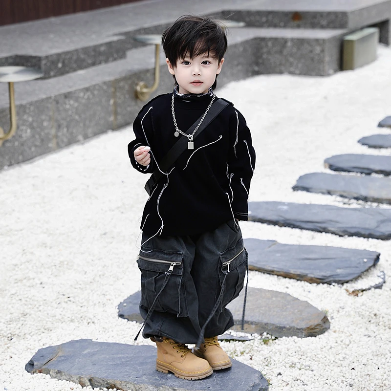 【粉丝现货福利】Jimmy妈童品 冬季虚线流苏圆领套头加绒卫衣上衣