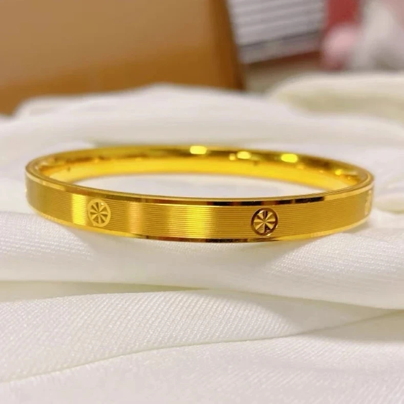 铜合金手镯 不掉色百搭卡家爆闪手镯女款时尚气质感金色实心镯子