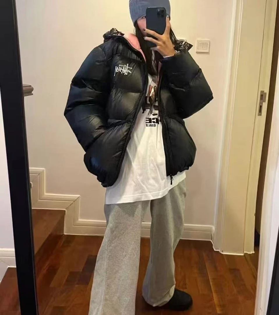 防风保暖连帽情侣拼接加厚棉服
