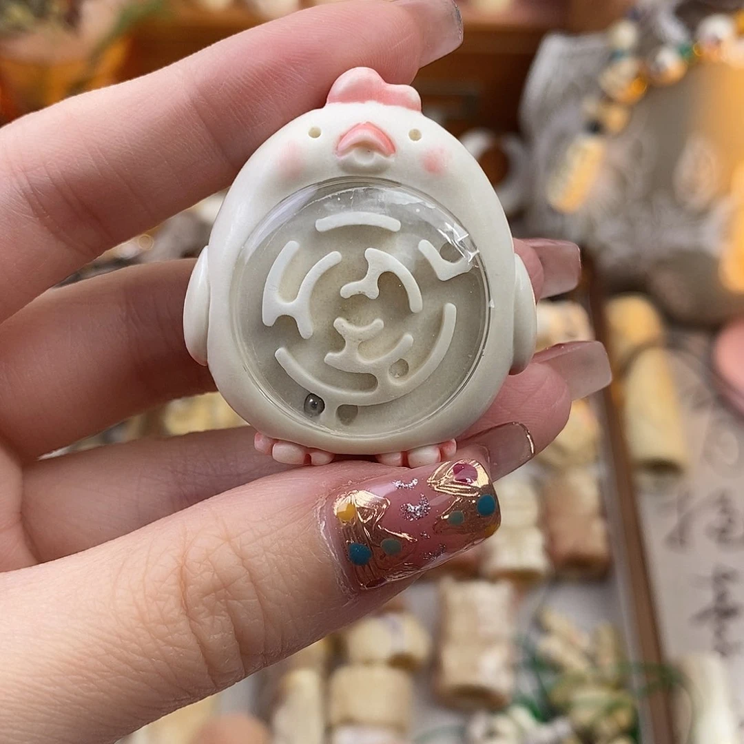 鹿骨把件沉**8M47鹿角雕刻的咕咕鸡