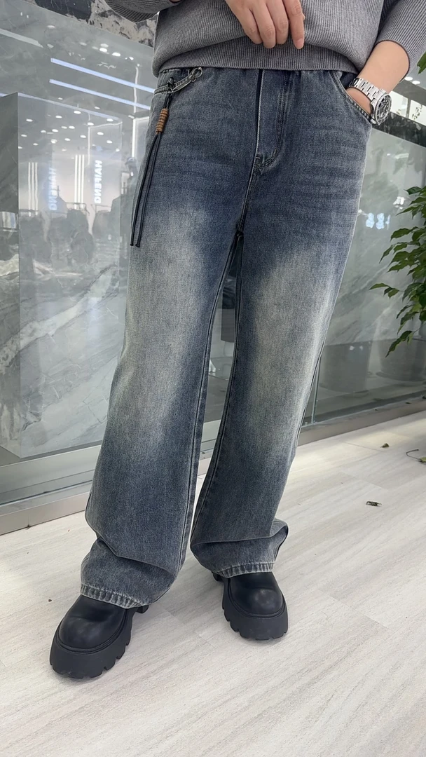 时尚百搭长裤秋季高腰弯刀裤牛仔裤阔腿裤常规复古