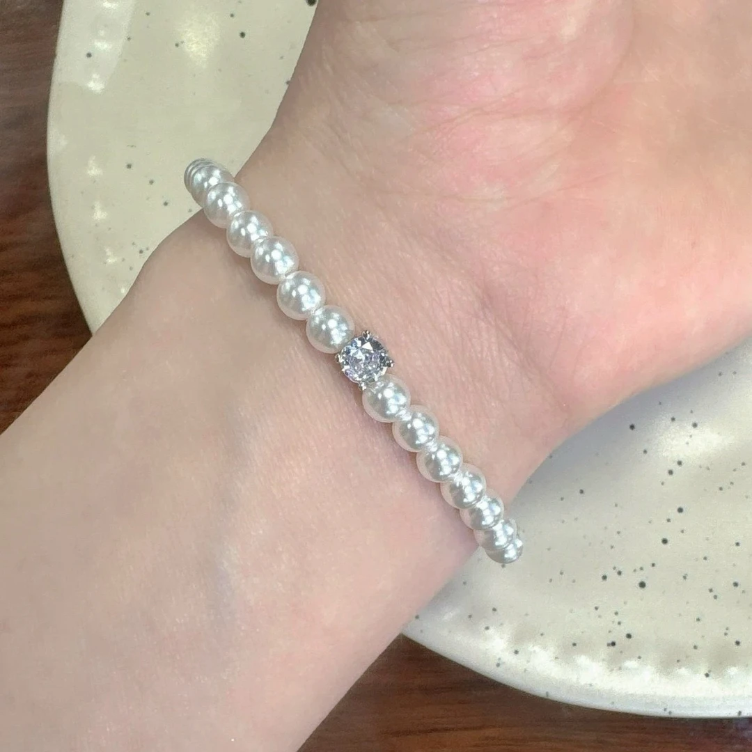 铜合金手链 Al6633日韩珠珠手饰气质韩版简约小众百搭弹力女