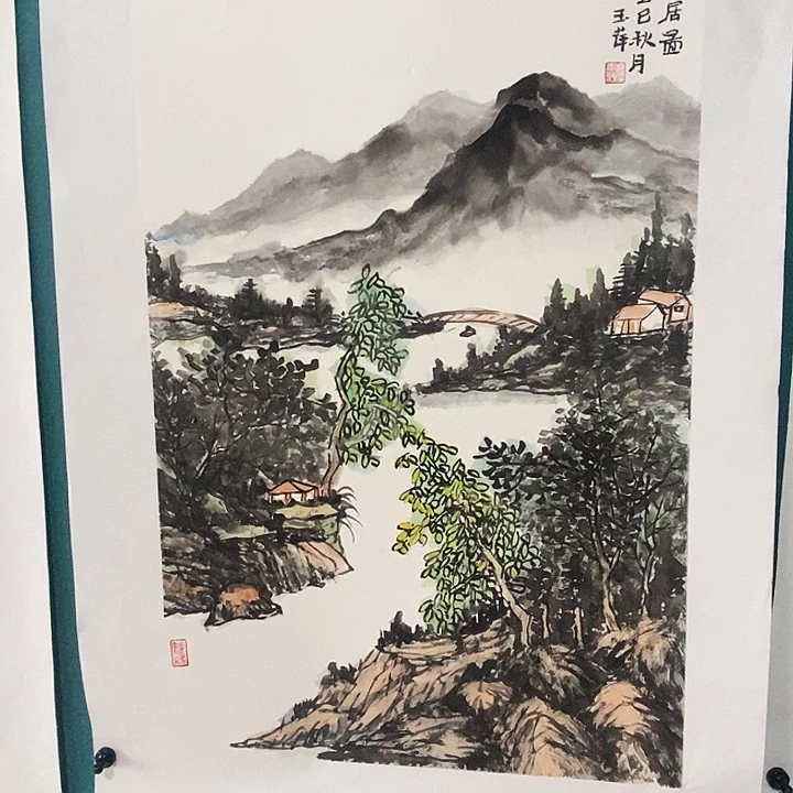 国画卢玉萍老师四尺三开手绘山水