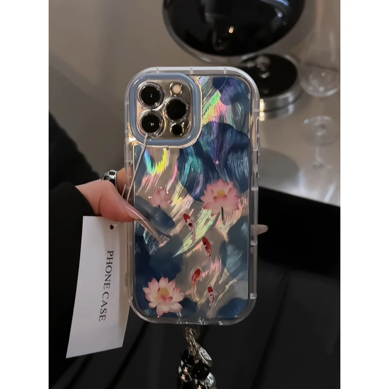 水墨荷花锦鲤适用苹果16promax手机壳iPhone15泡芙华为oppo小米15
