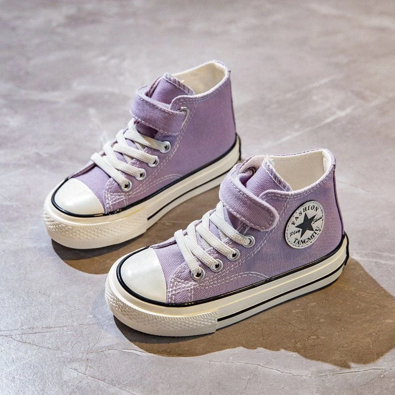 新品巴拉巴拉儿童高帮帆布鞋2025春季新款女童经典百搭男魔术贴中