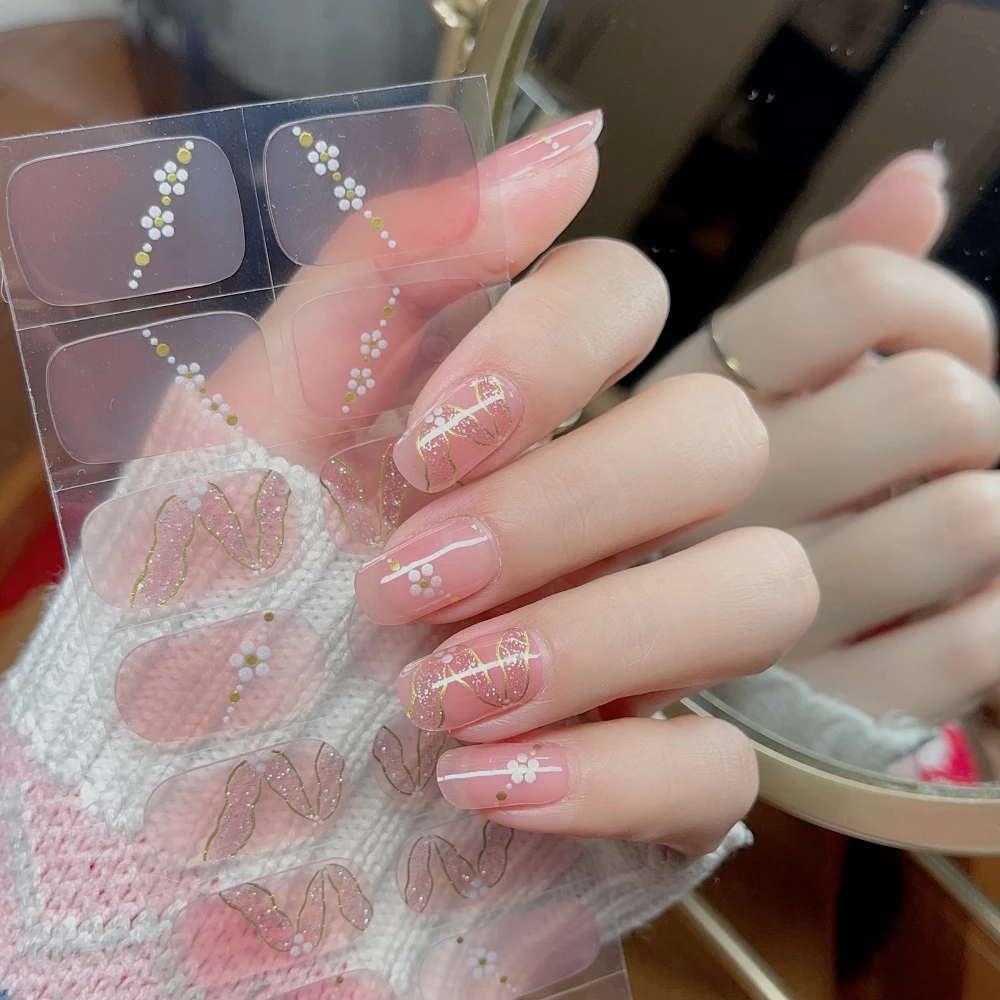 [照灯变硬]樱花飘带076半固化凝胶美甲20指