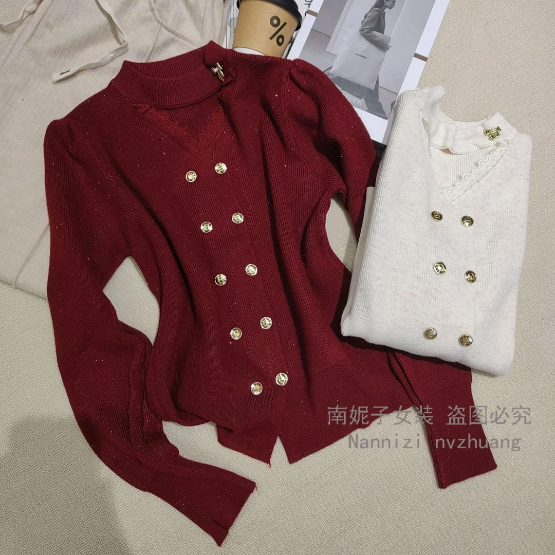 南妮子女装严选2025春季新款纽扣假开衫气质显瘦针织衫HGD8612