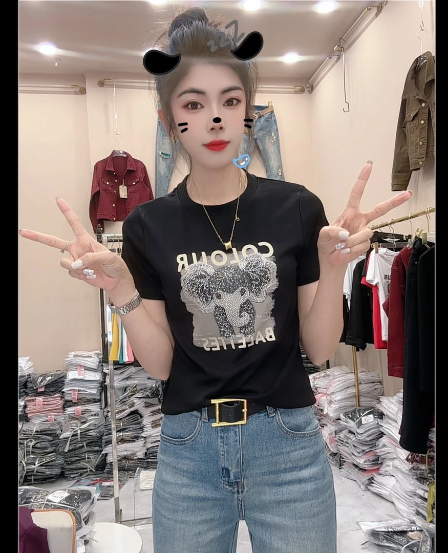 （欧时尚）夏季新款烫钻修身上衣009