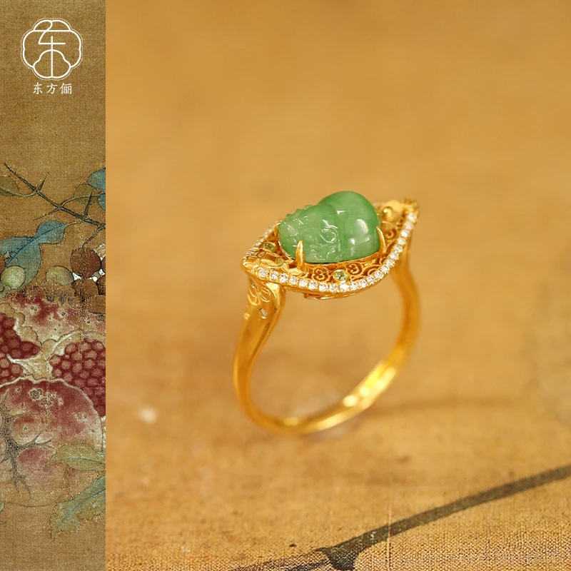 东方俪DOFUNLY【汇财】翡翠貔貅18K金戒指国风古法FCJZ浮岚