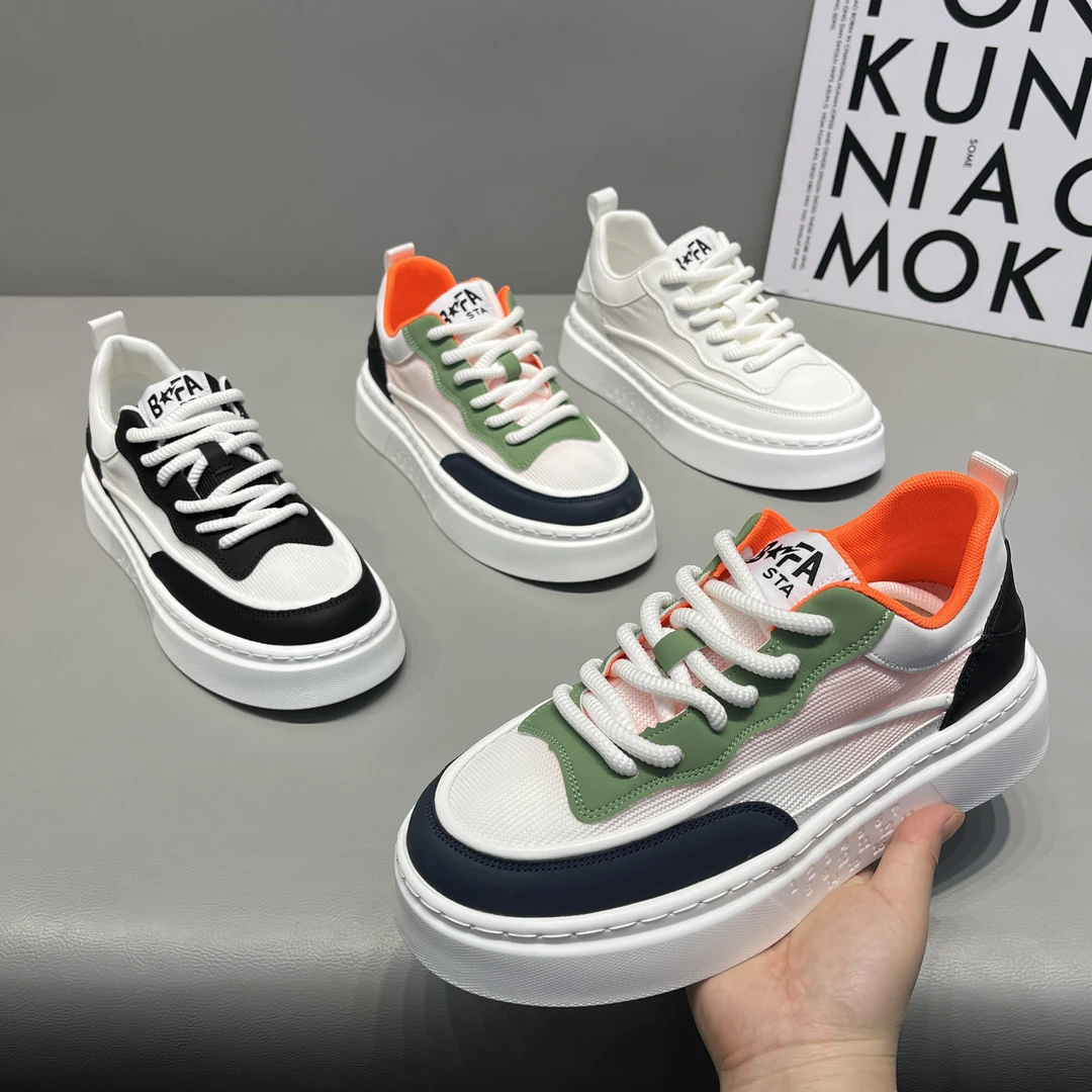 春夏新款男鞋透气网布拼接男鞋时尚百搭休闲小白鞋潮流舒适休闲鞋