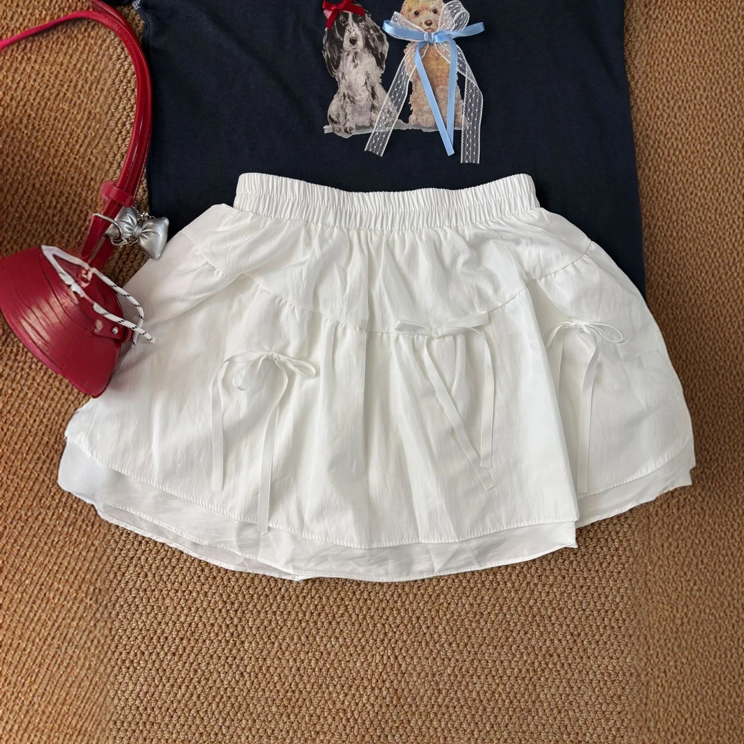 短裙【蝴蝶结蓬蓬裙】褶皱半身裙显瘦ins复古高腰裙子A型女士气质