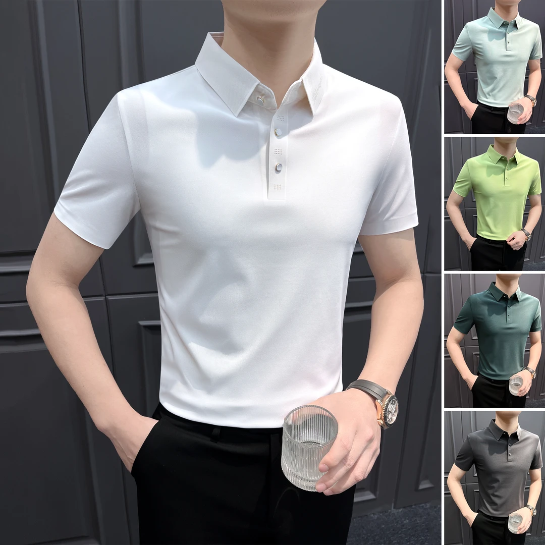 纯色polo衫男款秋季薄款爆款2025新款高级感刺绣冰丝男士短袖t恤