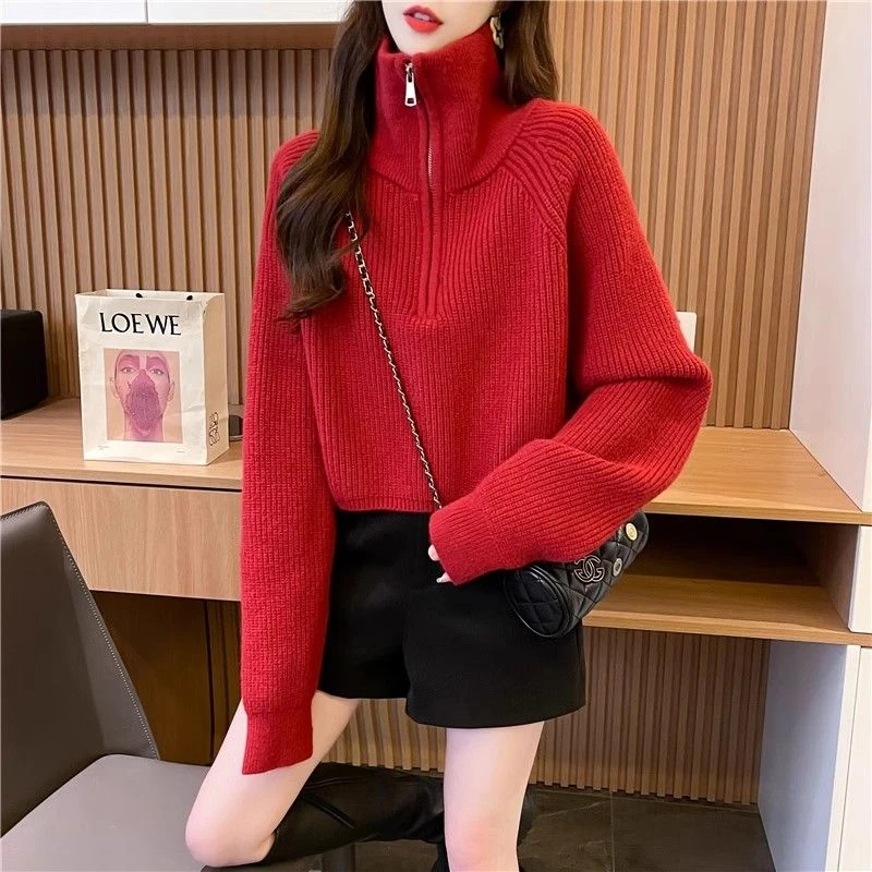 2025年新款秋冬季半拉链保暖针织套头春秋内搭高领长袖ins风毛衣
