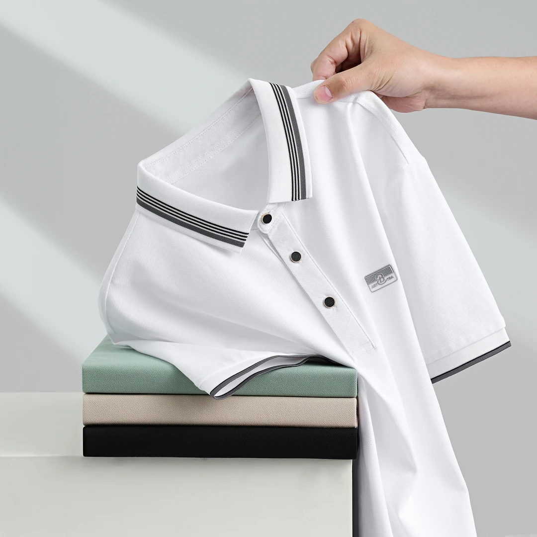 短袖POLO衫男士2025夏季新款翻领冰丝纯色商务休闲时尚男装T恤衫