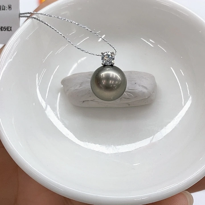 海水珍珠银S925镶嵌吊坠(不含链)大溪地11-12mm