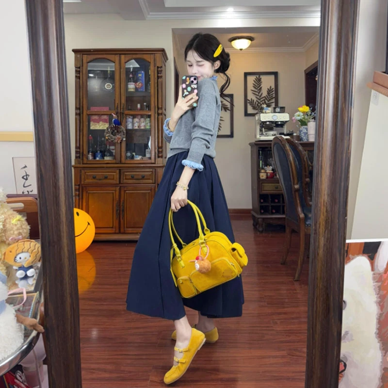 韩系独特超好看针织衫百褶半身两件套装气质一整套ootd穿搭26冬季