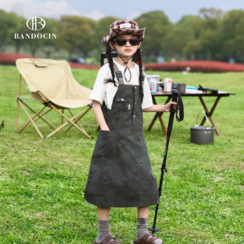 BANDOCIN/半度闲女童夏装背带裤套装户外透气舒适休闲百搭两件套