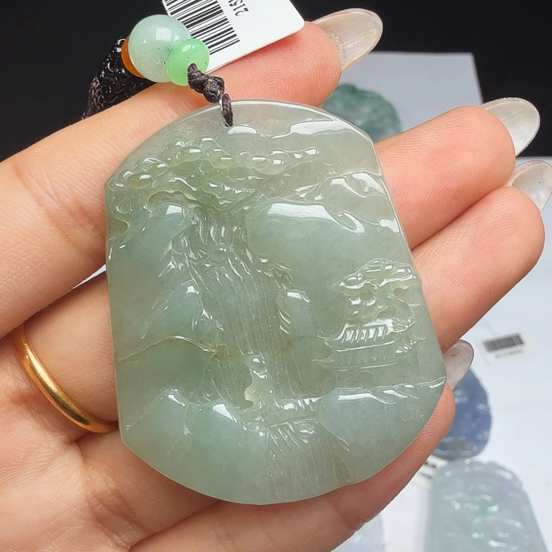 散珠翡翠天然翡翠山水牌