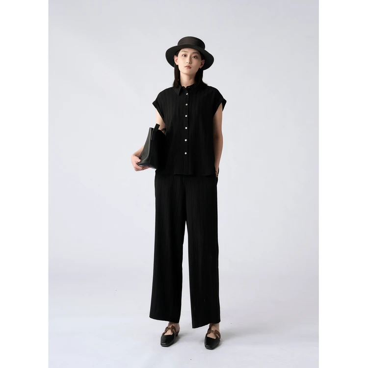 西町村屋宅慧影慵懒百搭阔腿裤女夏季新款休闲条纹裤子ZHAB10007