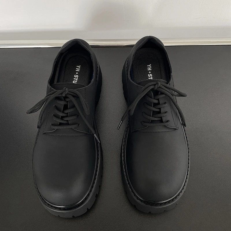 26613皮鞋低帮男士百搭黑色真皮休闲厚底英伦风潮流韩版系带圆头