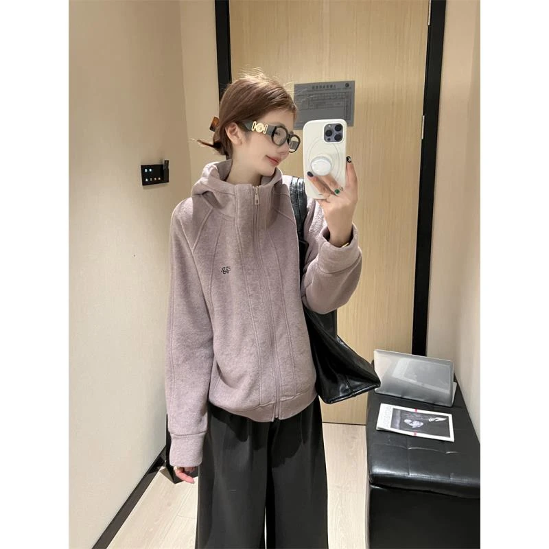 JIANYOU-「反复穿搭」2024加绒秋冬新款女装宽松连帽短外套E-241209