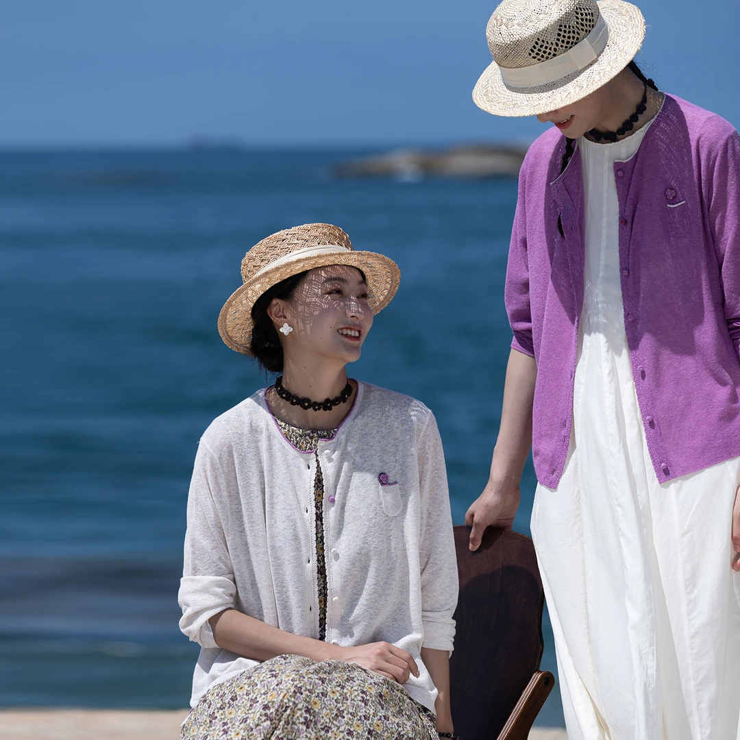 牧衣游原创 棉麻混纺薄毛织外套轻薄简约文艺百搭休闲开衫 玫喜