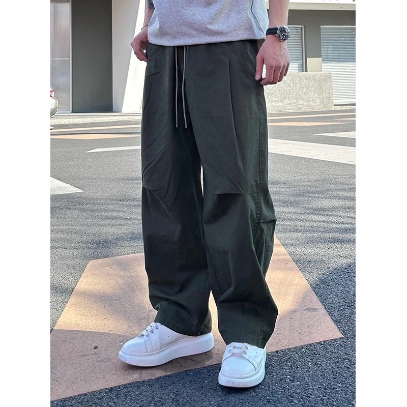 LIGGICC 春夏潮流百搭纯色直筒高街抽绳宽松直筒休闲工装裤阔腿裤