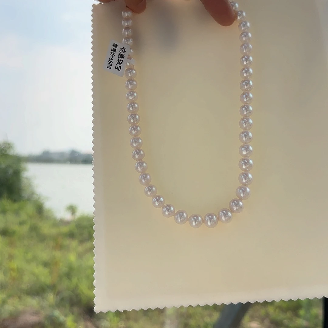 淡水珍珠银S925镶嵌颈饰9-10无核极光镜面正圆炫彩白亮