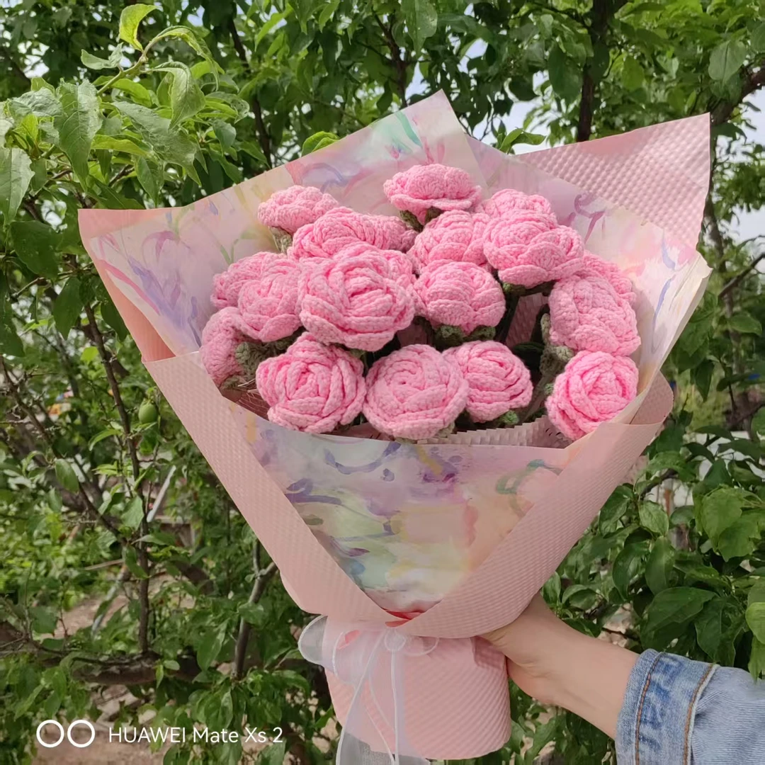 19朵玫瑰花 手工编织永生毛线花情人节生日创意款式仿真花礼品