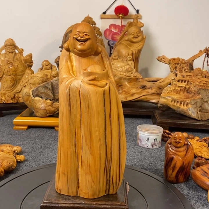 柏木（崖柏）崖柏弥勒佛摆件根雕工艺品