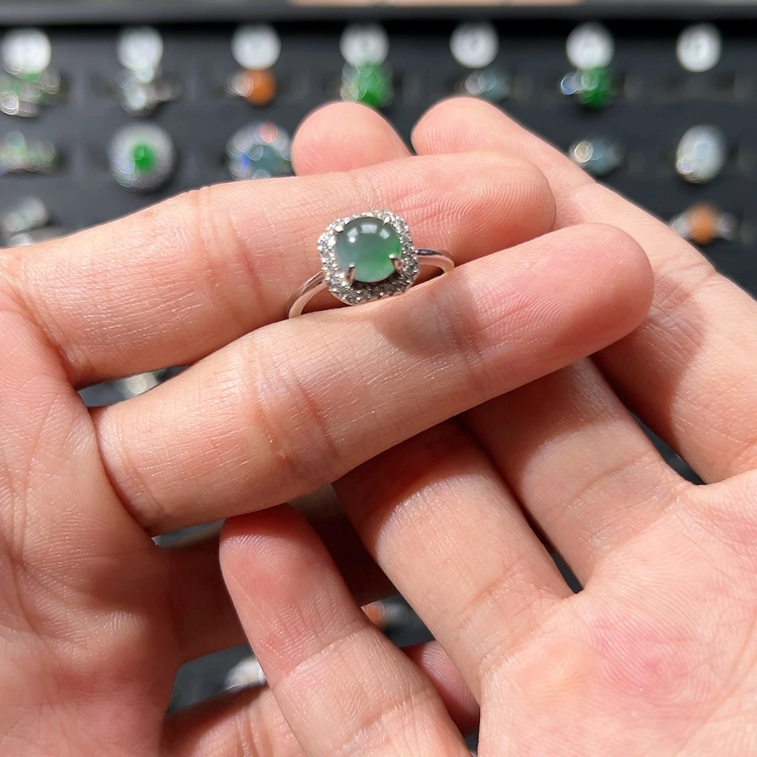 翡翠戒指银S925镶嵌工**宝8888