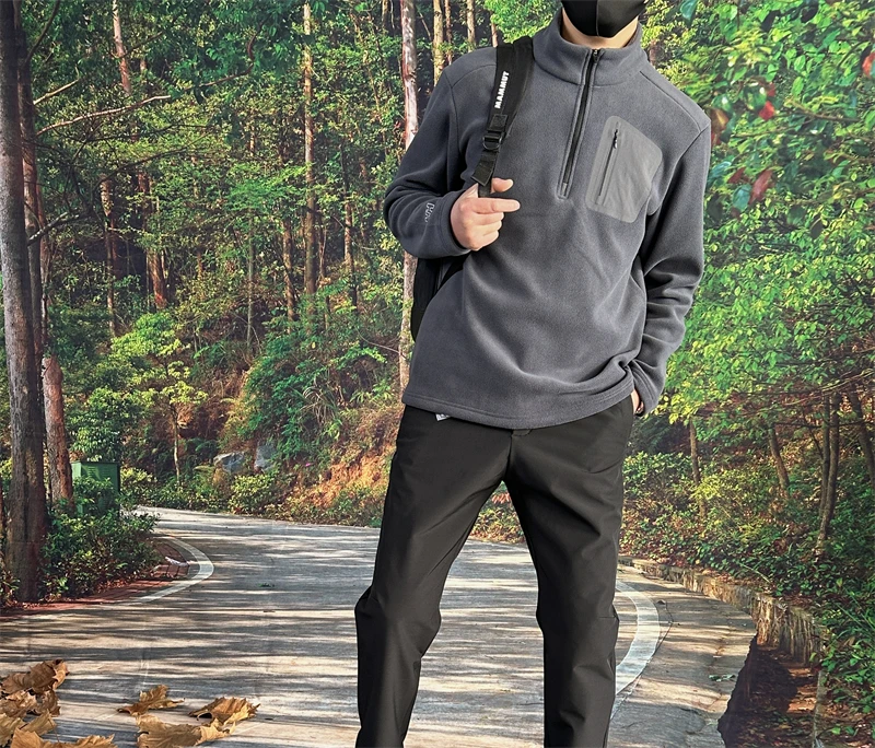 971秋冬新款户外运动抓绒衣男款加厚加绒立领半拉链立领长袖保暖