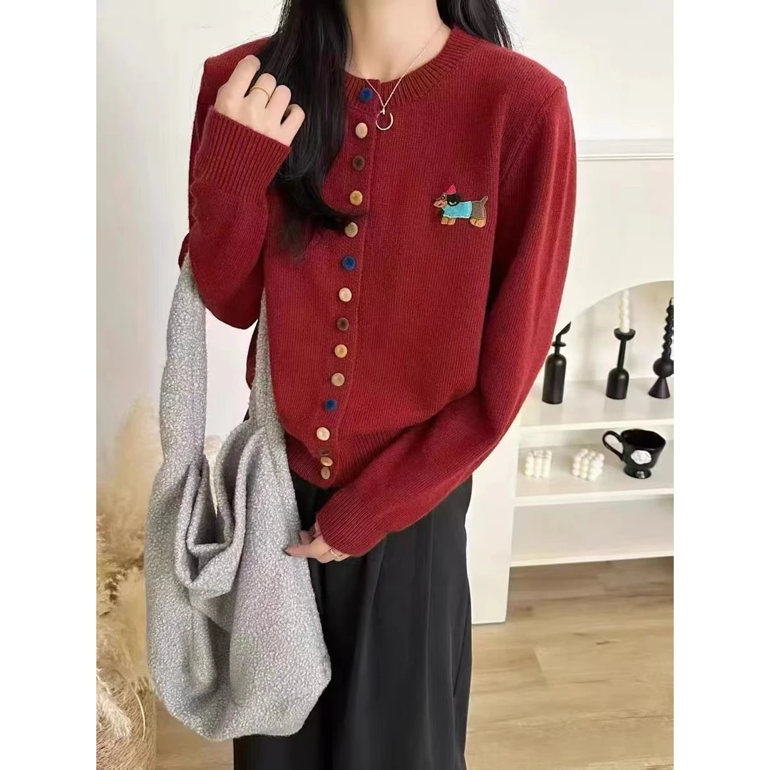 小香风彩色纽扣圆领毛衣外套女秋冬季慵懒百搭减龄针织衫开衫上衣