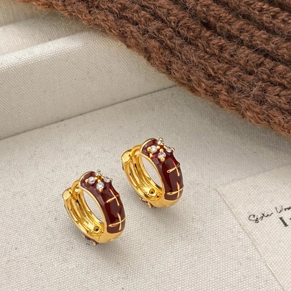 铜合金锆石耳饰 红耳环女小众设计轻奢高级感耳钉时尚爆款耳圈气